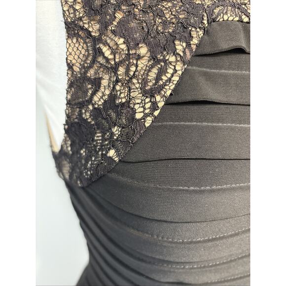 Adrienne Papell Lace Illusion Tiered Pleat Black Sheath Dress 6 - Picture 6 of 14